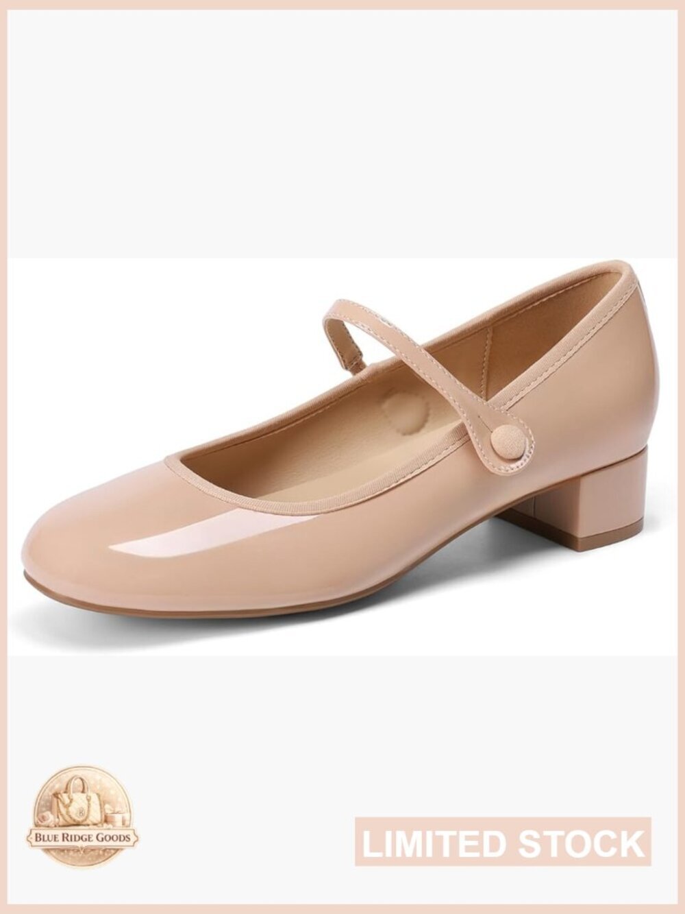 Mary Jane Chunky Low Heels - Comfortable Pumps w/ Ankle Strap